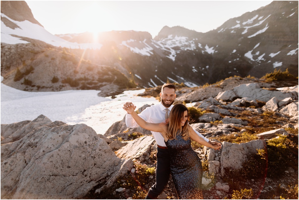 bride and groom dance Artist Point hiking engagement