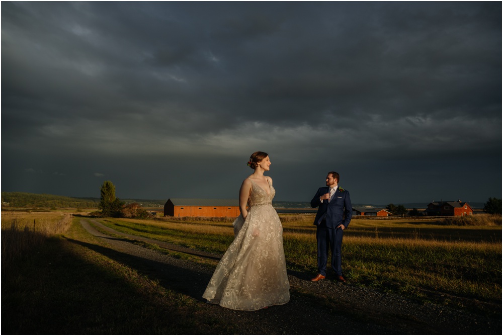 bride and groom in the sunset Crockett Farm Wedding