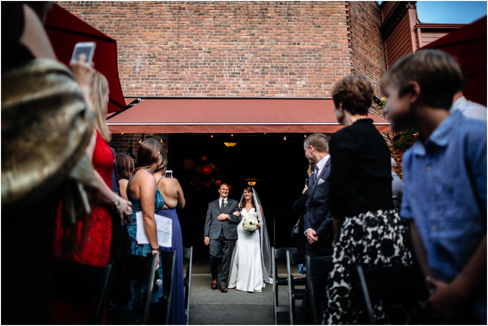 bride and dad walk down aisle Georgetown ballroom wedding