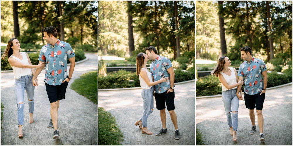 couple kisses summer light Seattle wedding photographer