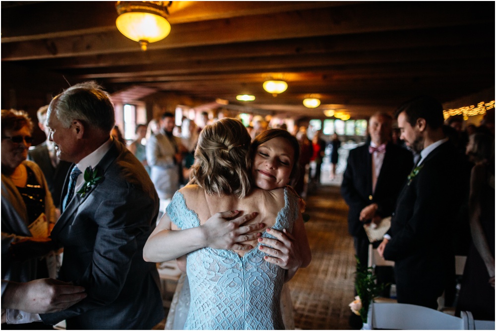 bride hugs her mom Crockett Farm Wedding