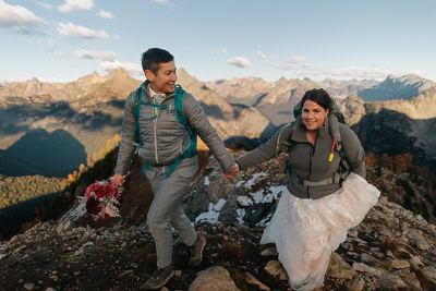 brides hike during north cascades elopement